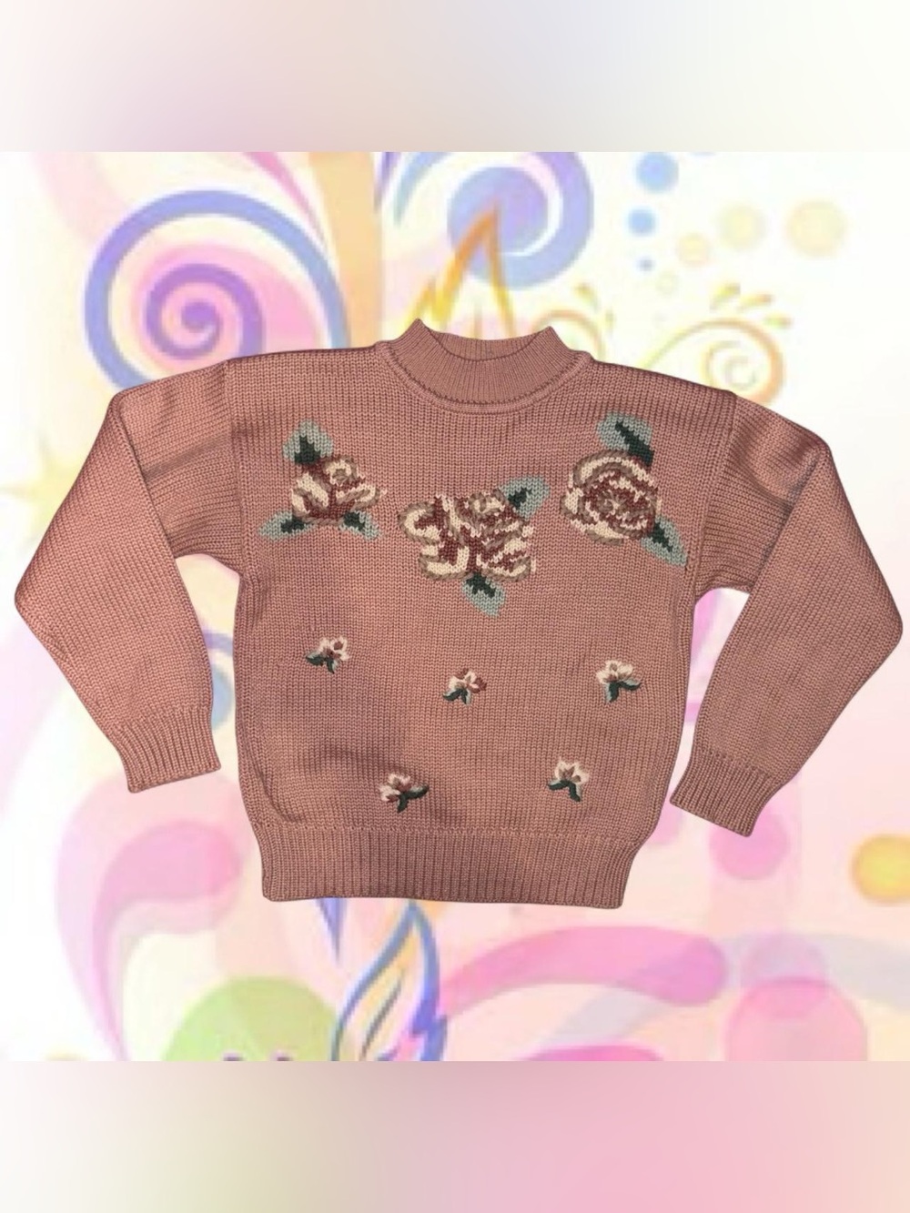 vtg 80s floral mockneck sweater - sk & company, fits like sm grandmacore